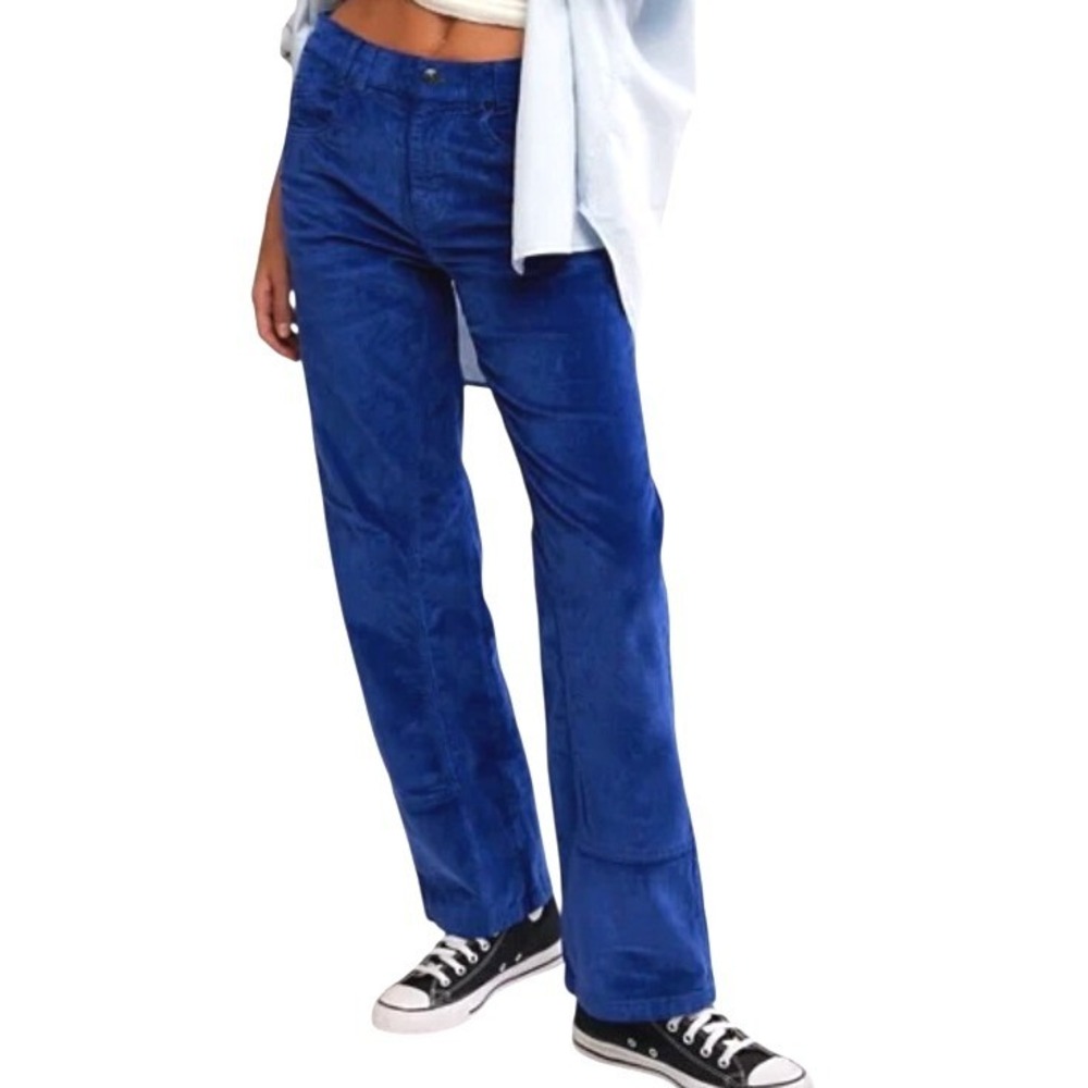 NEW We The Free‎ Risk Taker High Rise Straight Corduroy Pants Limoges Blue 24